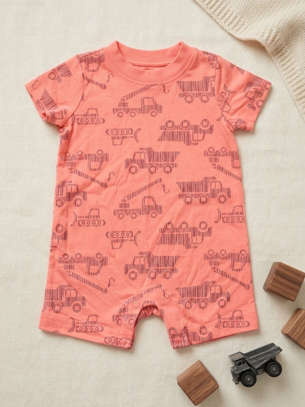 Carter's Coral Short-Sleeve Truck Romper